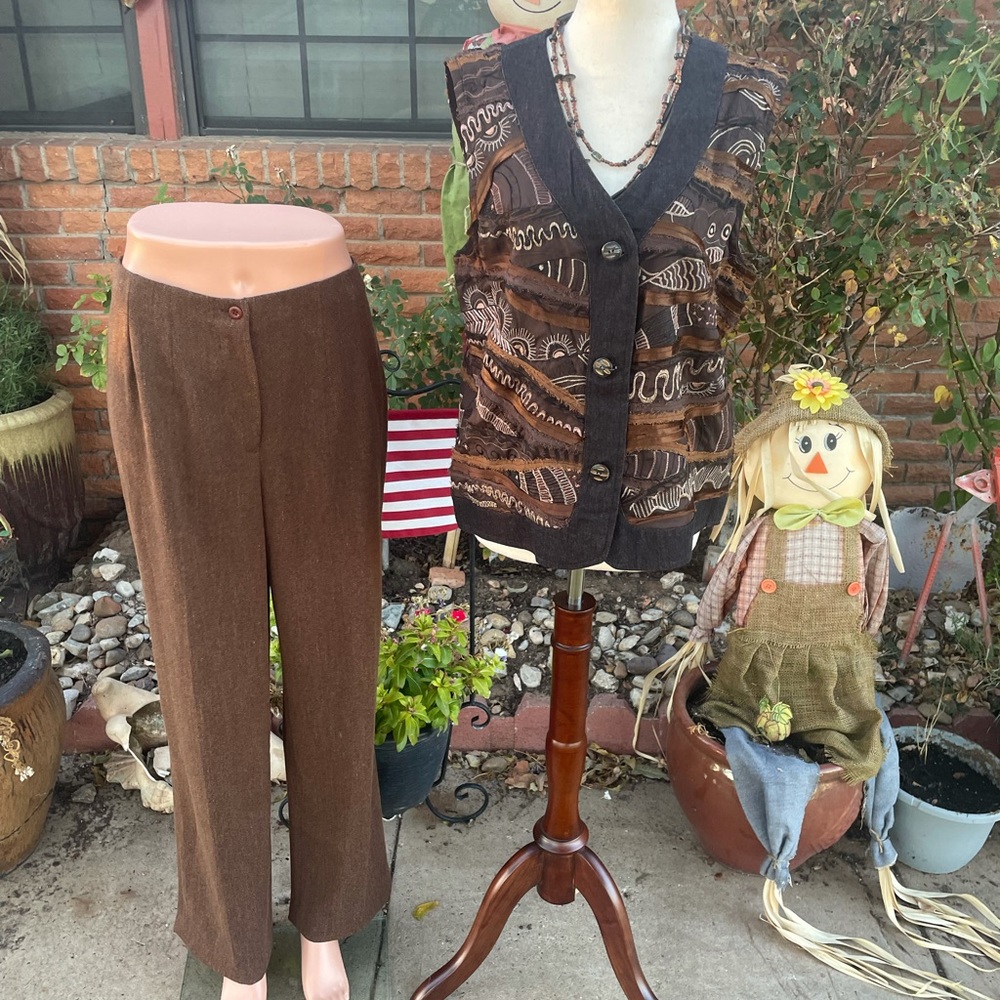 Multiples • Vintage • Medium • Brown • Geometric • Embroidery • Vest & Pants Set